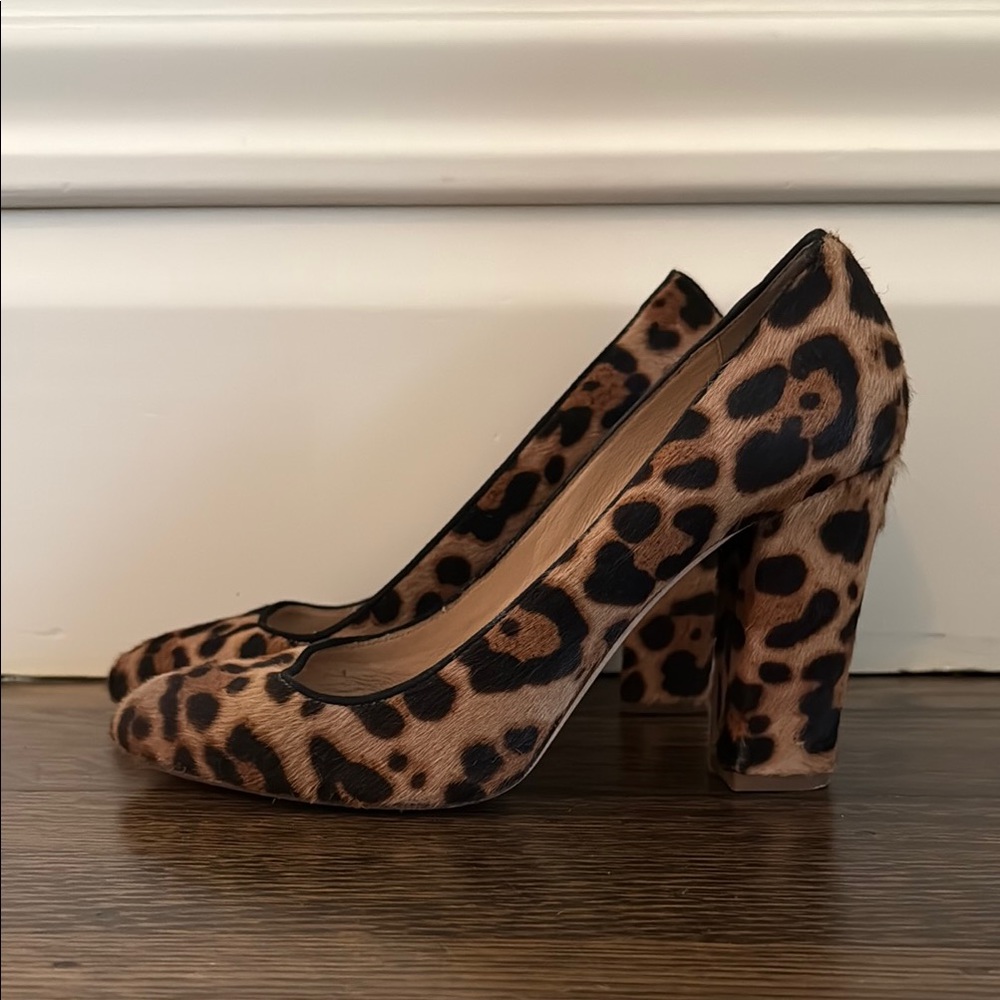 J. Crew Collection Leopard Print in Calfhair with Block Heel (7.5)